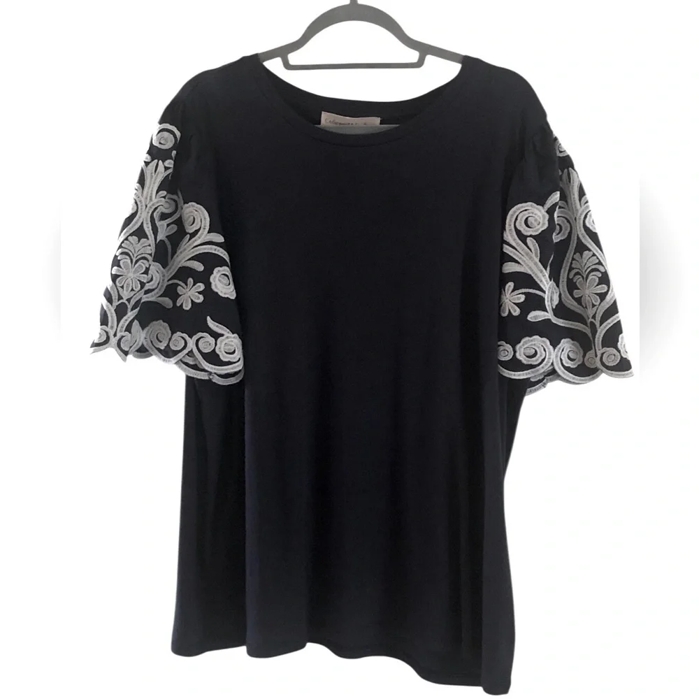 Anthropologie Catherine Malandrino Navy & White Embroidered Plus Size Top 2X NWT - Picture 3 of 11